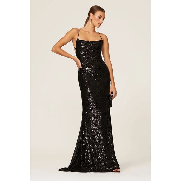 Mac Duggal Dresses & Skirts - Ieena for Mac Duggal Black Sequin Sleeveless Tie Back Gown – Size 2